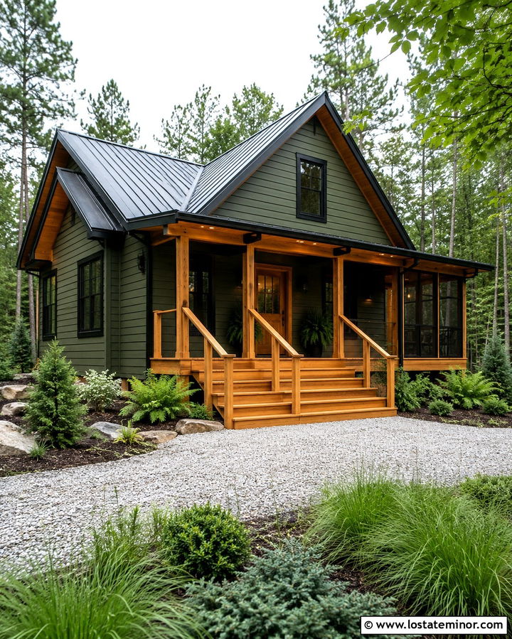 Olive Green House With Cedar Steps - 30 Olive Green House Design With Steps Ideas
