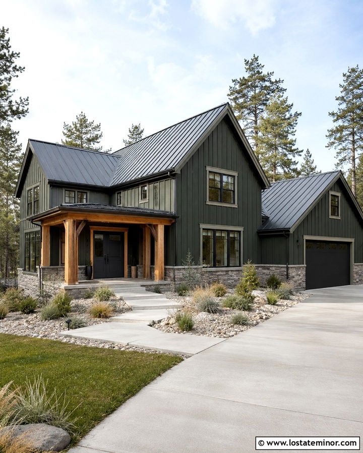 Olive Green House With Charcoal Front Door - 30 Olive Green House Design With Front Door Ideas