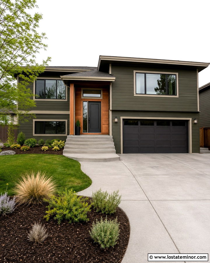 Olive Green House With Charcoal Gray Entry Door - 30 Olive Green House Design With Entry Door Ideas