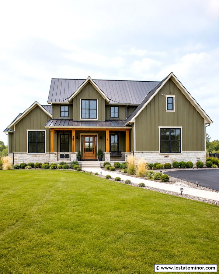 Olive Green House With Charcoal Metal Roof - 30 Olive Green House Design With Roof Ideas