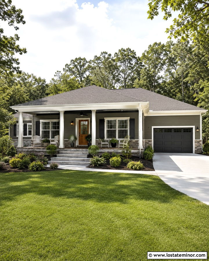 Olive Green House With Charcoal Porch Ceiling - 30 Olive Green House Design With Porch Ceiling Ideas