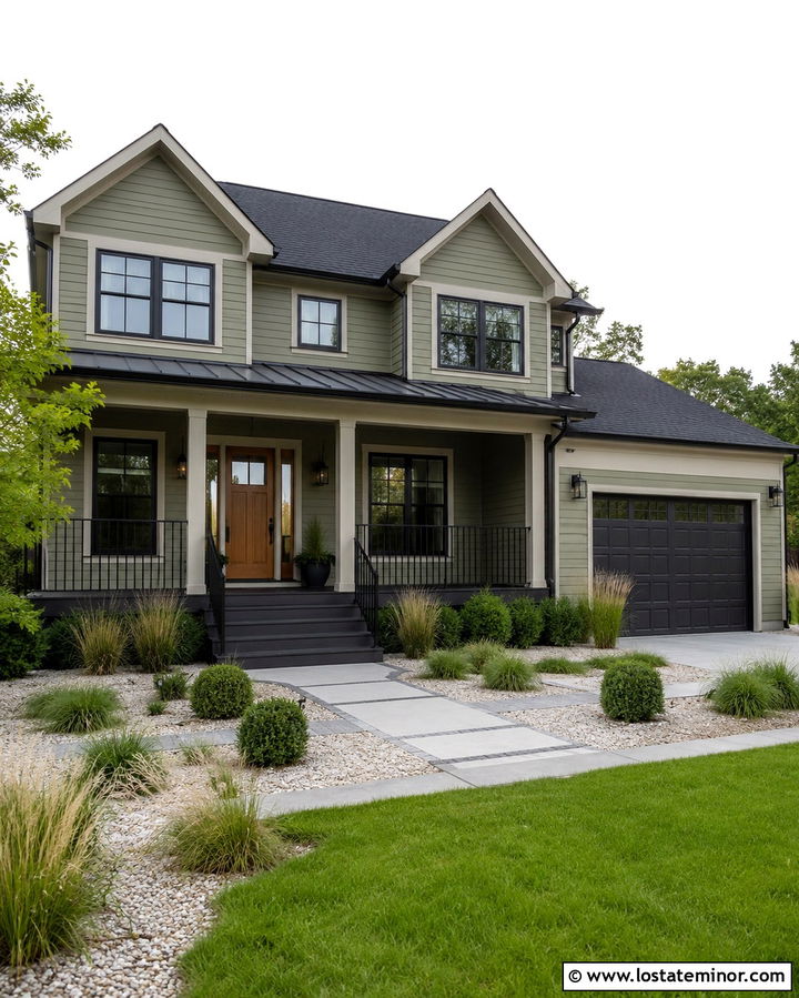 Olive Green House With Charcoal Steps - 30 Olive Green House Design With Steps Ideas