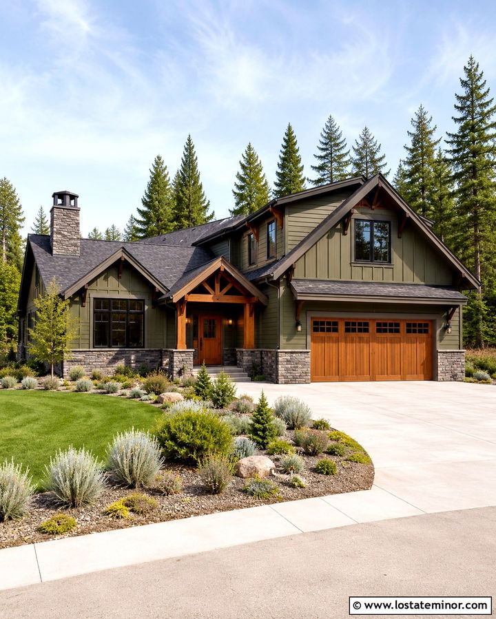 Olive Green House With Charcoal Stone Wainscoting - 30 Olive Green House Design With Wainscoting Ideas
