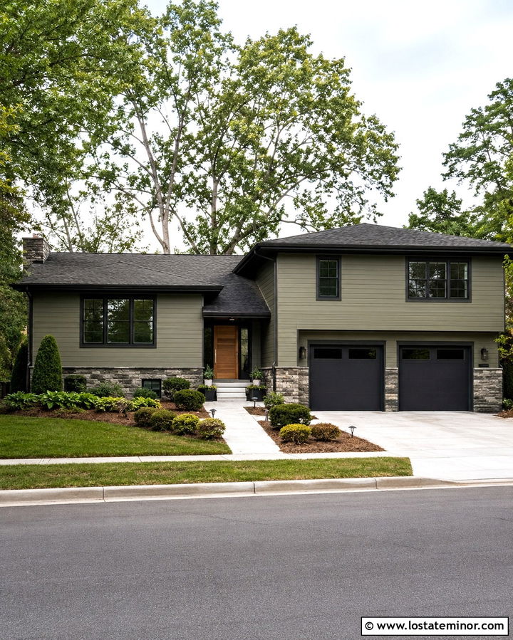 Olive Green House With Charcoal Trim - 30 Olive Green House Design With Trim Ideas