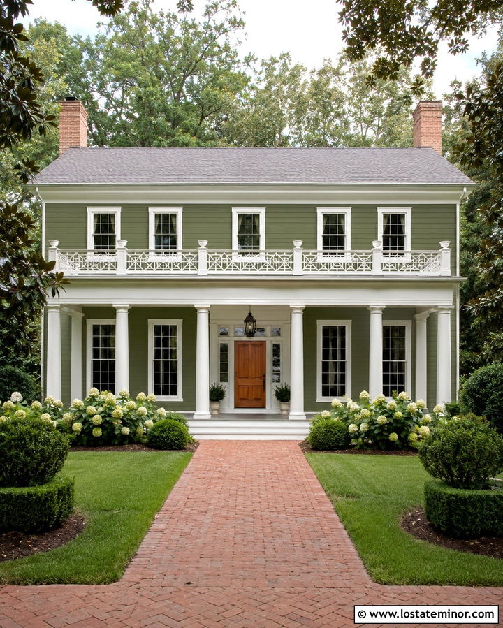 Olive Green House With Chippendale Railings - 30 Olive Green House Design With Railings Ideas
