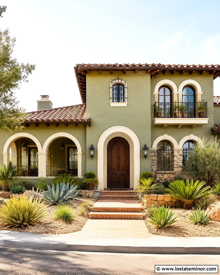 Olive Green House With Clay Barrel Tile Roof - 30 Olive Green House Design With Roof Ideas