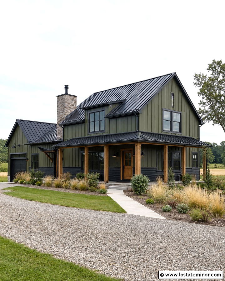 Olive Green House With Corrugated Metal Wainscoting - 30 Olive Green House Design With Wainscoting Ideas