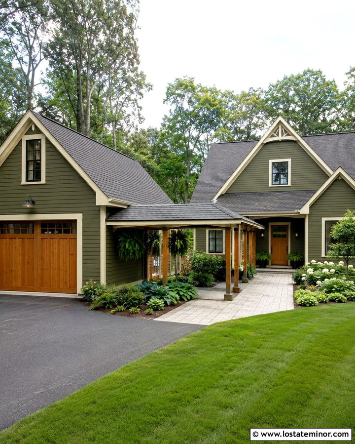 Olive Green House With Covered Walkway - 30 Olive Green House Design With Walkway Ideas