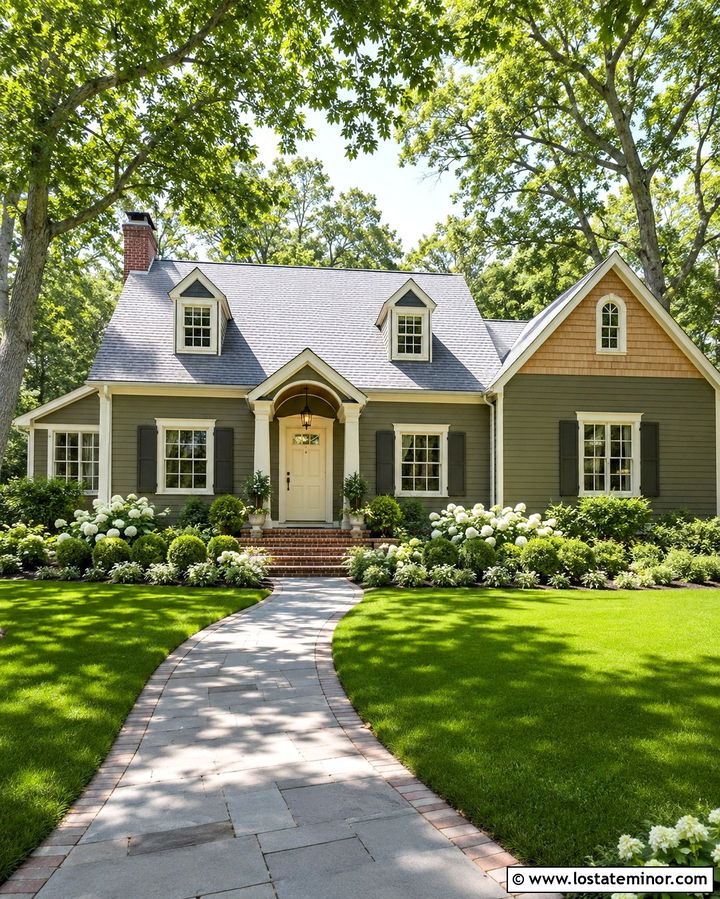 Olive Green House With Cream Entry Door - 30 Olive Green House Design With Entry Door Ideas