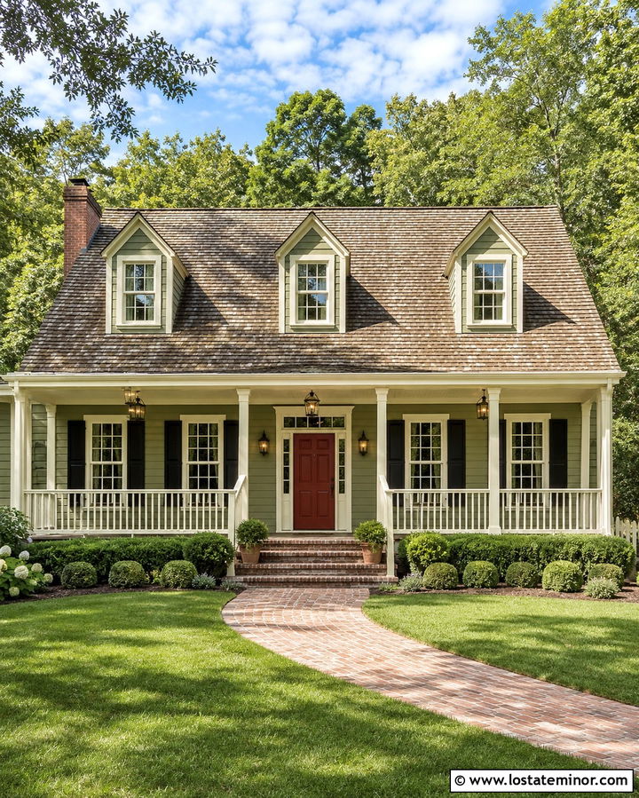Olive Green House With Cream Porch Ceiling - 30 Olive Green House Design With Porch Ceiling Ideas