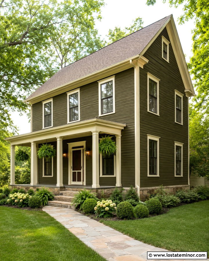 Olive Green House With Cream Screen Door - 30 Olive Green House Design With Screen Door Ideas