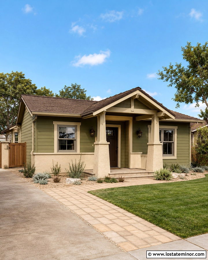 Olive Green House With Cream Stucco Wainscoting - 30 Olive Green House Design With Wainscoting Ideas