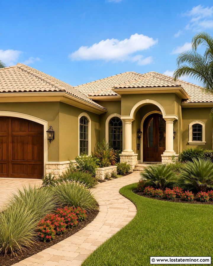 Olive Green House With Cream Tile Roof - 30 Olive Green House Design With Roof Ideas