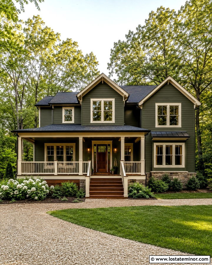 Olive Green House With Cream Trim And Deck - 30 Olive Green House Design With Deck Ideas