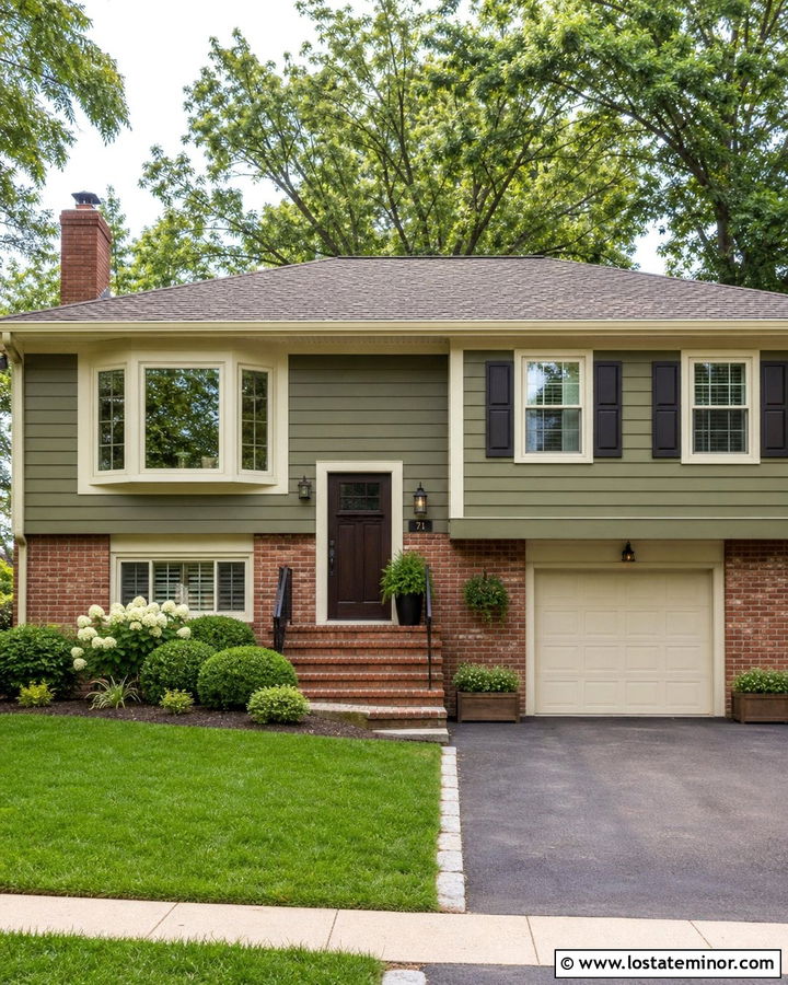 Olive Green House With Cream Trim And Red Brick - 30 Olive Green House Design With Accents Ideas