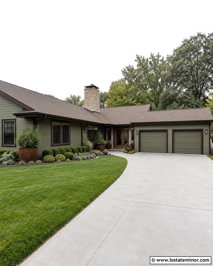 Olive Green House With Dark Bronze Trim - 30 Olive Green House Design With Trim Ideas