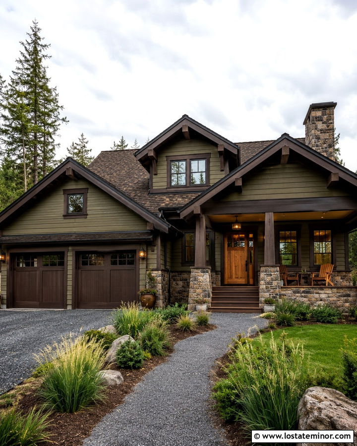 Olive Green House With Dark Brown Trim - 30 Olive Green House Design With Trim Ideas