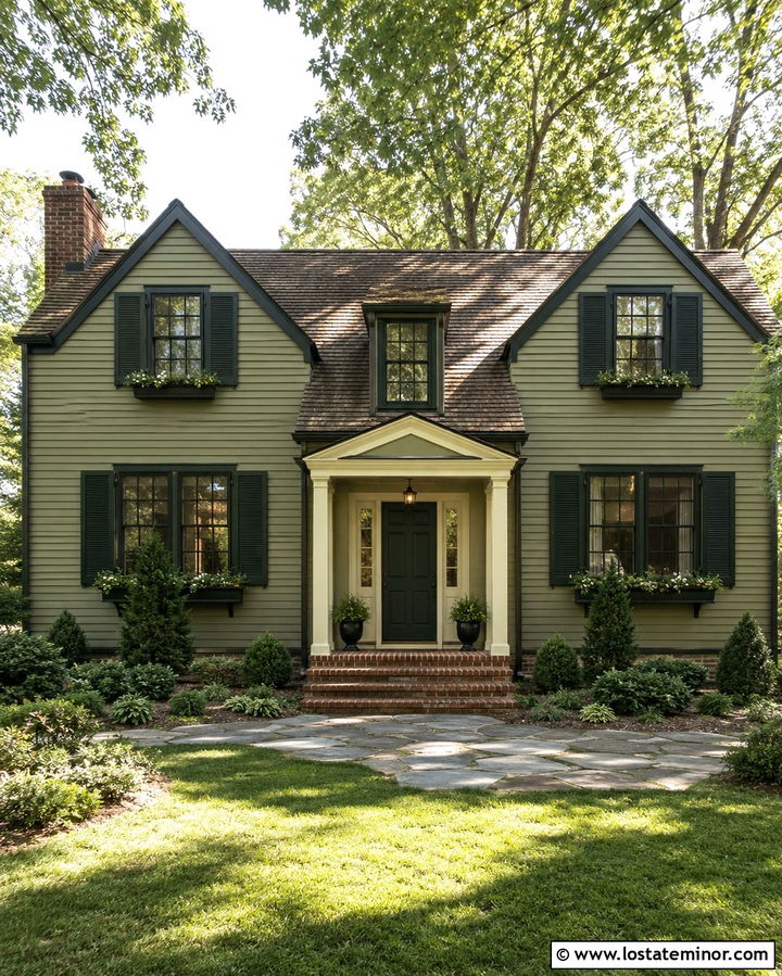 Olive Green House With Dark Green Trim - 30 Olive Green House Design With Trim Ideas