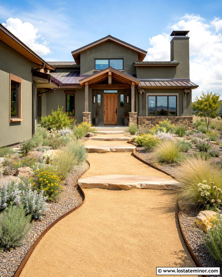 Olive Green House With Decomposed Granite Walkway - 30 Olive Green House Design With Walkway Ideas