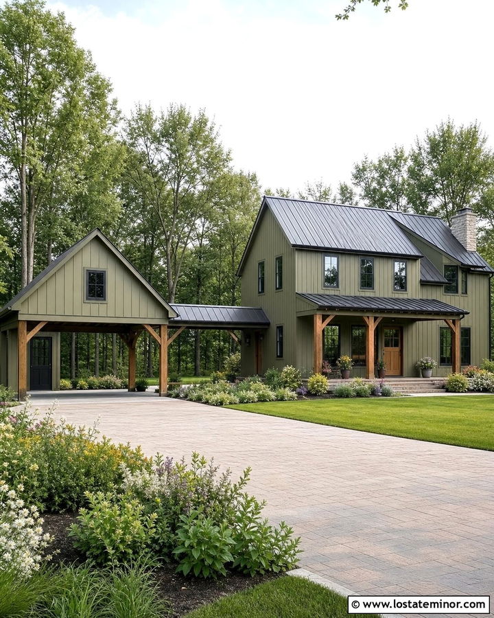 Olive Green House With Detached Carport - 30 Olive Green House Design With Carport Ideas