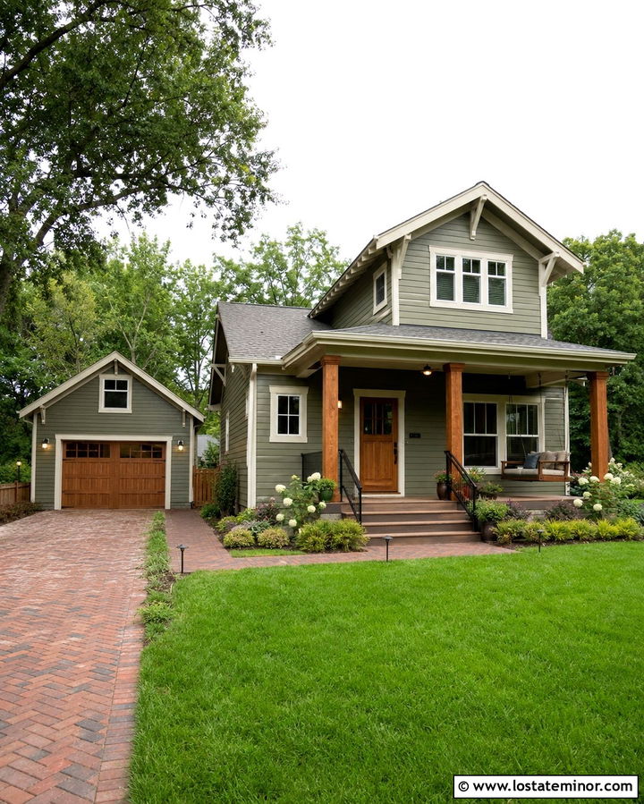 Olive Green House With Detached Garage - 30 Olive Green House Design With Garage Door Ideas