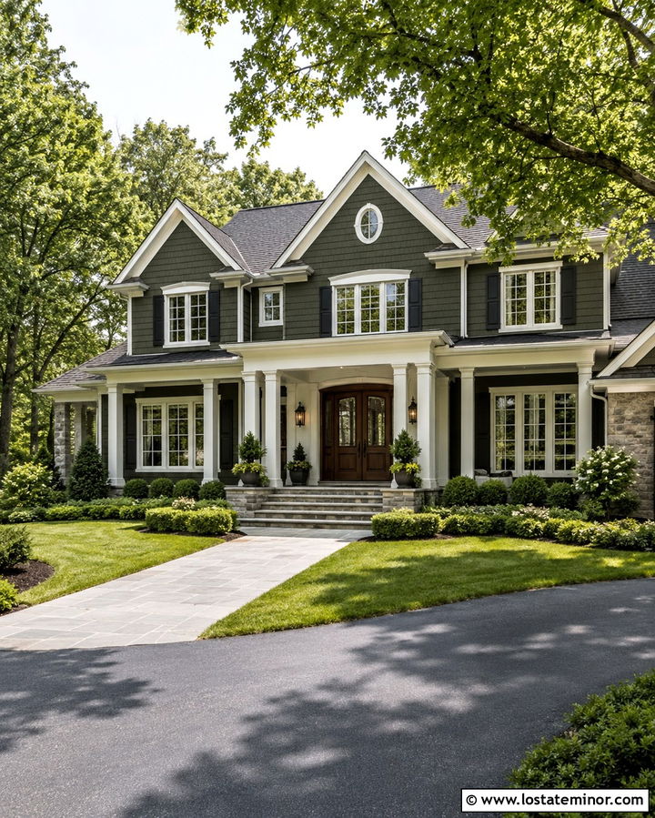 Olive Green House With Double Door Portico - 30 Olive Green House Design With Portico Ideas