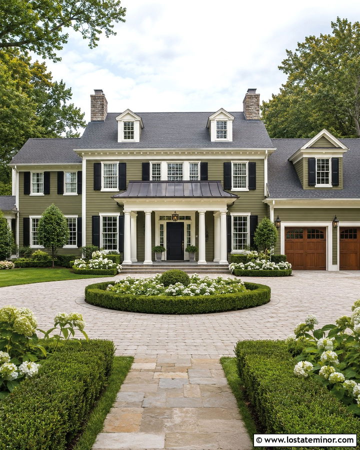 Olive Green House With Driveway Portico - 30 Olive Green House Design With Driveway Ideas