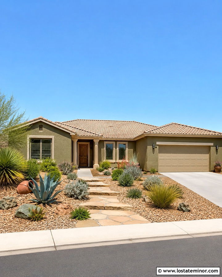 Olive Green House With Drought Tolerant Landscaping - 30 Olive Green House Design With Front Yard Ideas