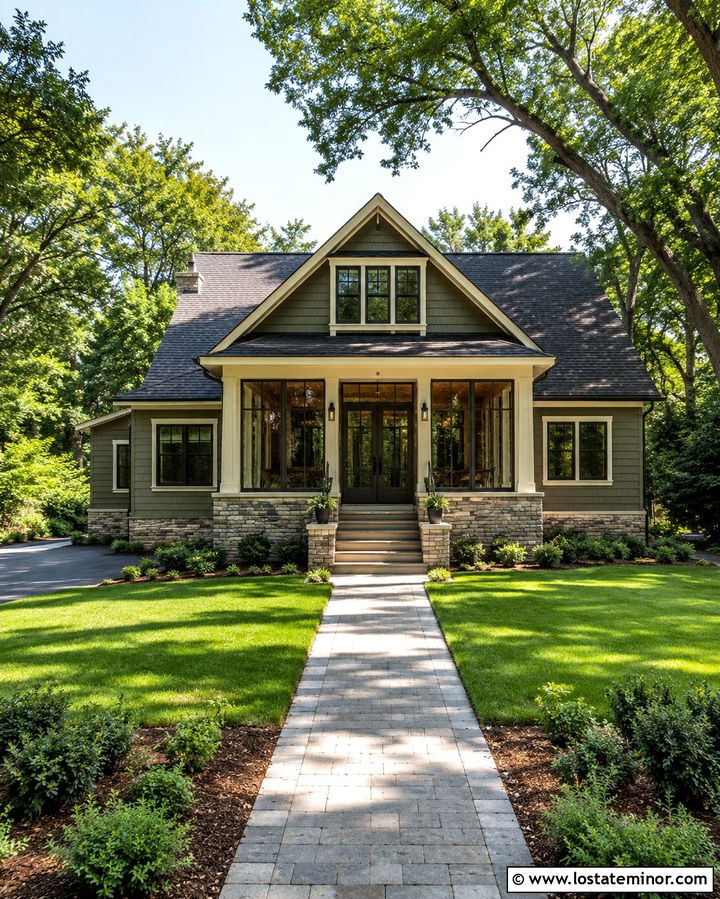 Olive Green House With Enclosed Portico - 30 Olive Green House Design With Portico Ideas