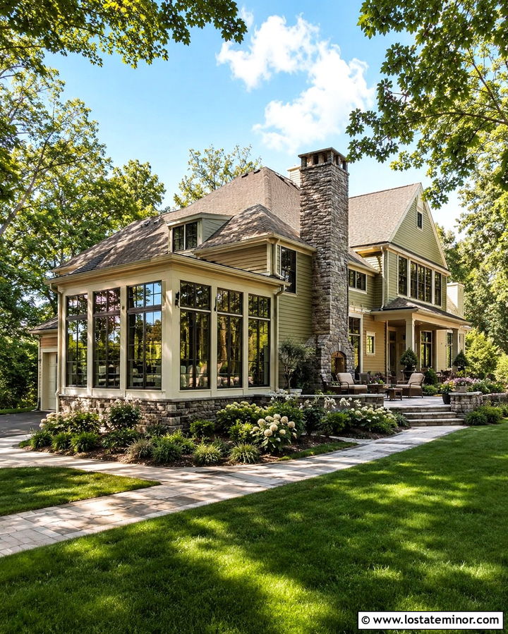 Olive Green House With Four Season Sunroom - 30 Olive Green House Design With Sunroom Ideas