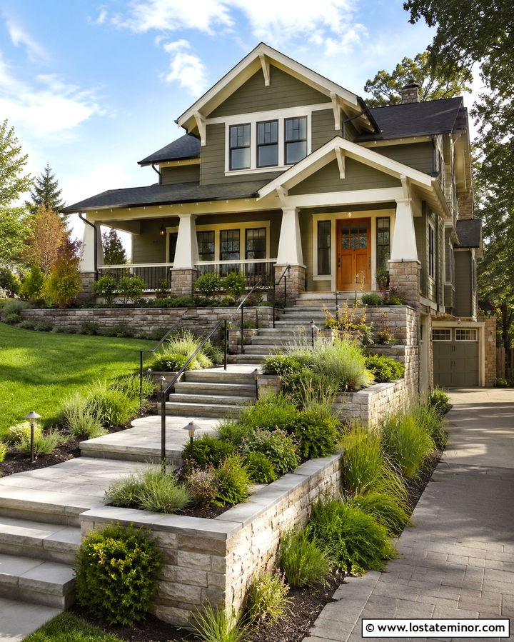 Olive Green House With Front Walkway Steps - 30 Olive Green House Design With Walkway Ideas