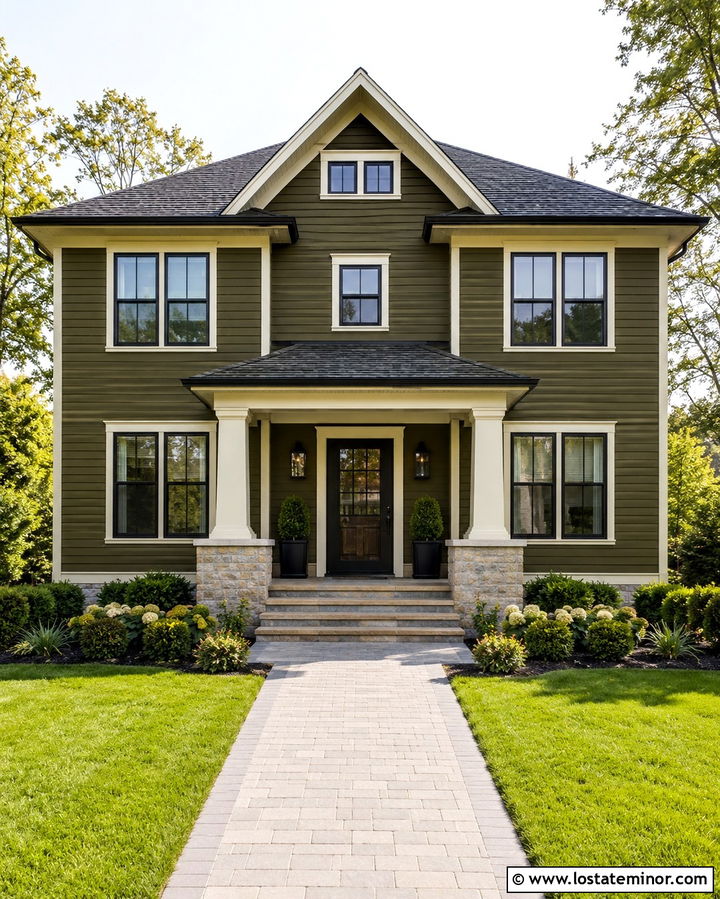 Olive Green House With Full View Screen Door - 30 Olive Green House Design With Screen Door Ideas