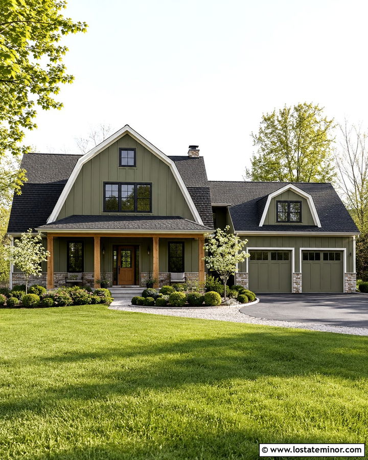 Olive Green House With Gambrel Roof - 30 Olive Green House Design With Roof Ideas