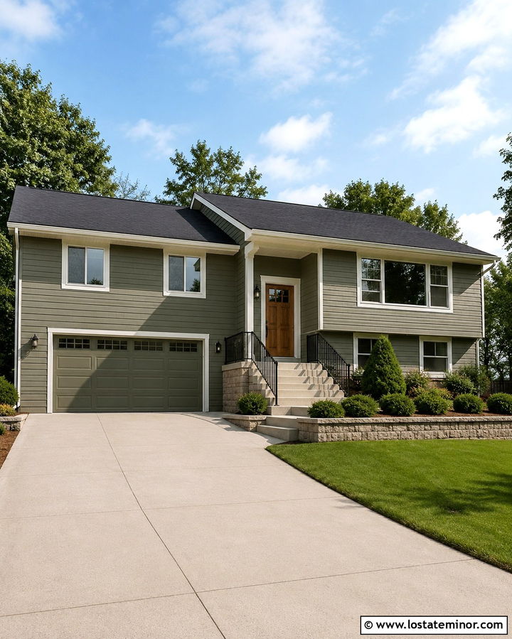Olive Green House With Garage Entry Steps - 30 Olive Green House Design With Steps Ideas