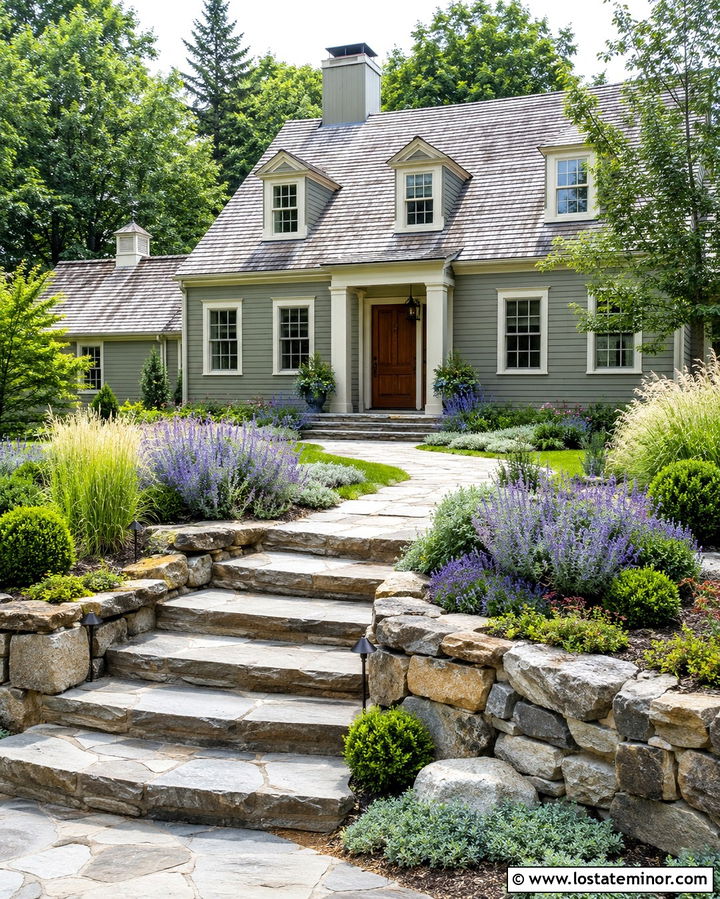 Olive Green House With Garden Steps - 30 Olive Green House Design With Steps Ideas