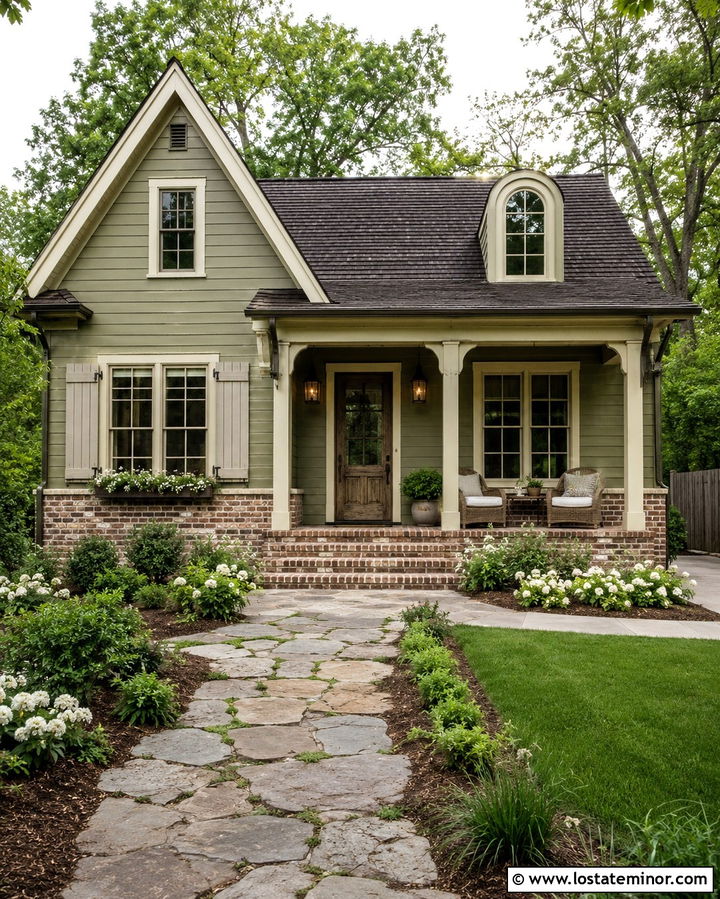 Olive Green House With German Smear Brick Wainscoting - 30 Olive Green House Design With Wainscoting Ideas