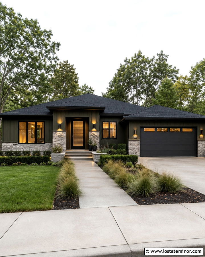 Olive Green House With Glass Front Door - 30 Olive Green House Design With Front Door Ideas
