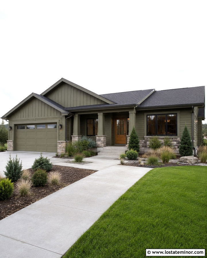 Olive Green House With Gray Porch Columns - 30 Olive Green House Design With Porch Columns Ideas