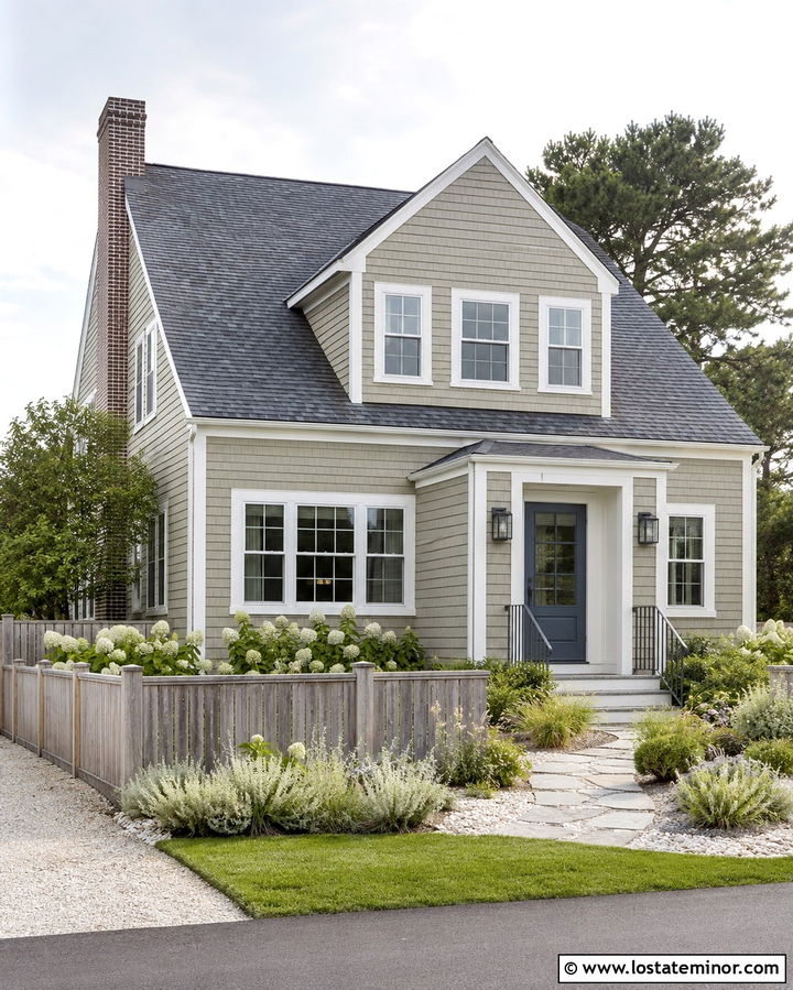 Olive Green House With Gray Wood Fence - 30 Olive Green House Design With Fence Ideas