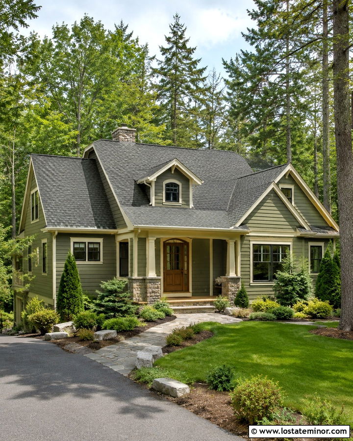 Olive Green House With Green Shingles - 30 Olive Green House Design With Shingles Ideas