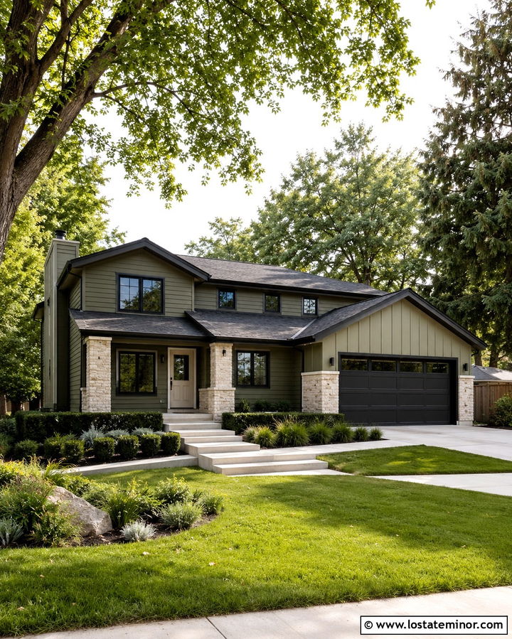 Olive Green House With Greige Front Door - 30 Olive Green House Design With Front Door Ideas