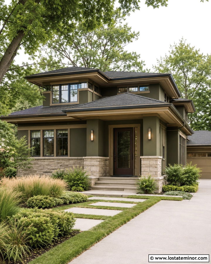 Olive Green House With Greige Trim And Storm Door - 30 Olive Green House Design With Storm Door Ideas