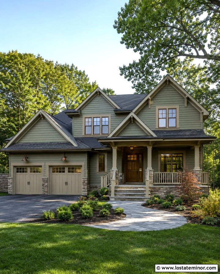 Olive Green House With Greige Trim - 30 Olive Green House Design With Trim Ideas