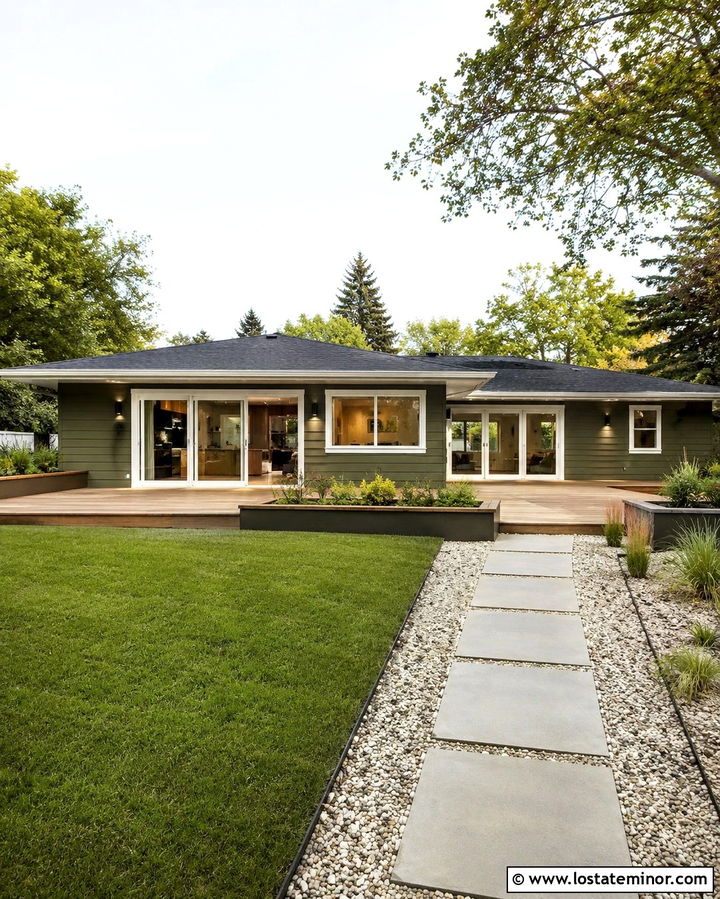 Olive Green House With Ground Level Deck - 30 Olive Green House Design With Deck Ideas
