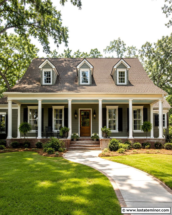 Olive Green House With Haint Blue Porch Ceiling - 30 Olive Green House Design With Porch Ceiling Ideas