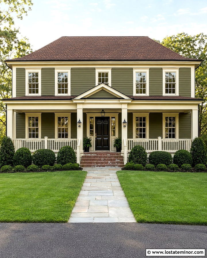 Olive Green House With Ivory Trim - 30 Olive Green House Design With Trim Ideas