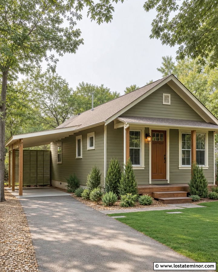 Olive Green House With Lean To Carport - 30 Olive Green House Design With Carport Ideas