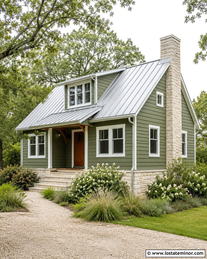 Olive Green House With Light Gray Metal Roof - 30 Olive Green House Design With Roof Ideas