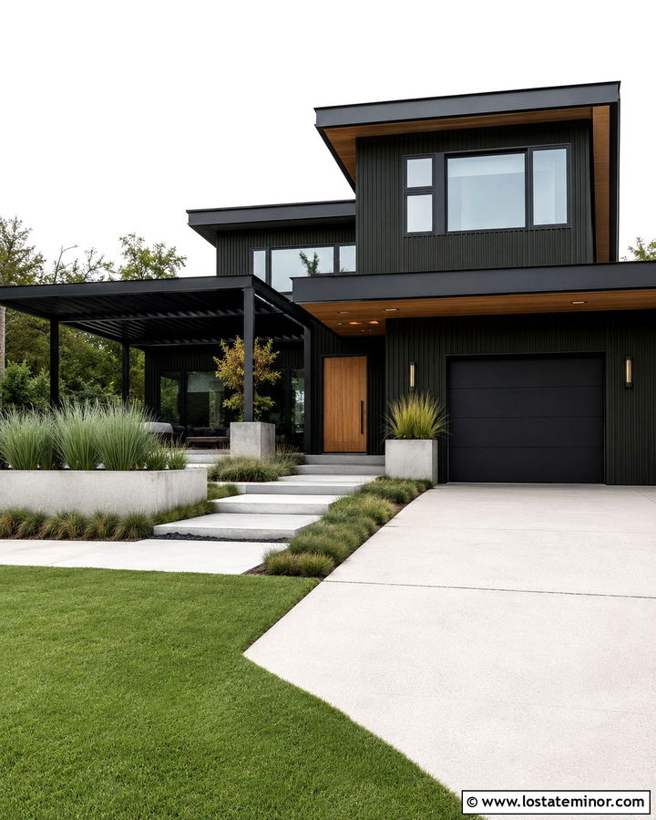 Olive Green House With Louvered Pergola - 30 Olive Green House Design With Pergola Ideas