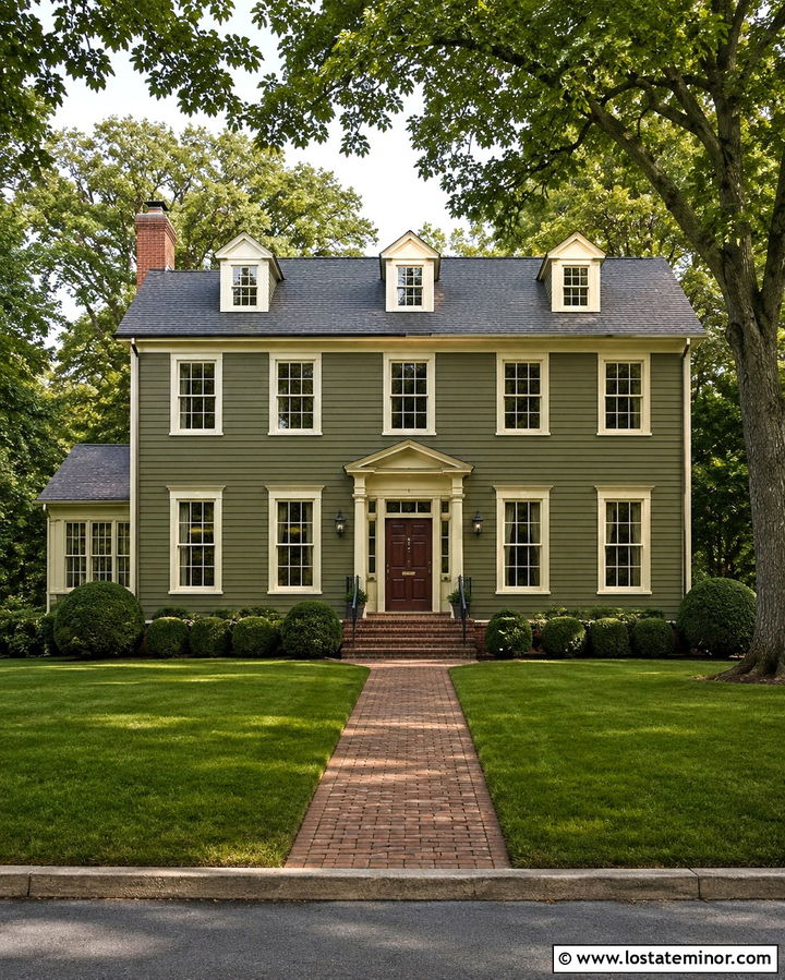 Olive Green House With Mahogany Front Door - 30 Olive Green House Design With Front Door Ideas